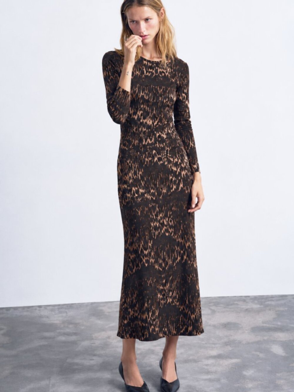 Animal Leopard Stretch Knit Midi Dress Cynthia Rowley Fall Winter Y2K